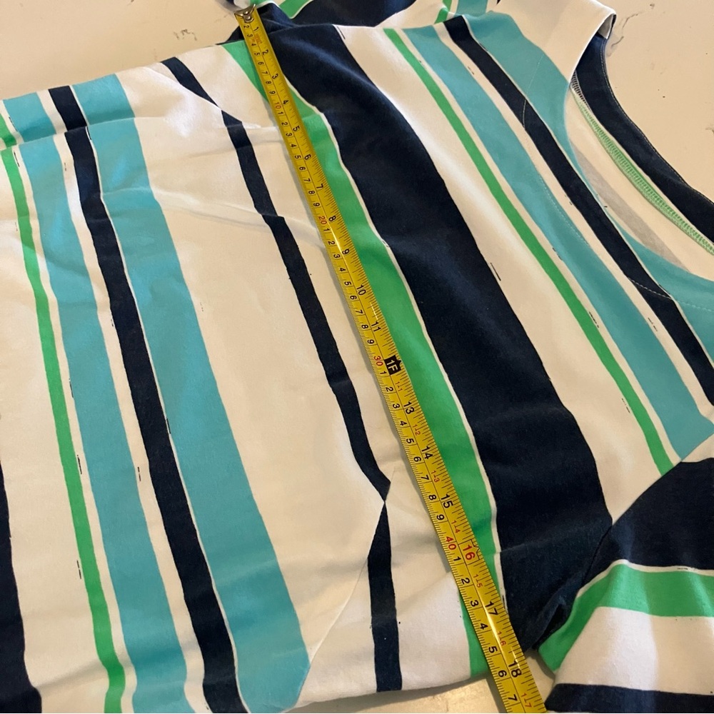 MAHI GOLD Womens Large Blue Green White Striped 3/4 Sleeve Stretch Cotton Dress - Picture 8 of 10